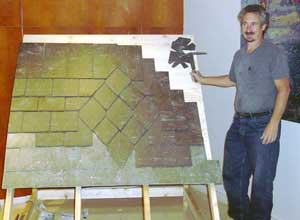 Joe Jenkins in Ponferrada, Spain demonstrating slate roofing techniques